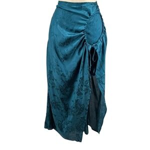Band of the Free Deep Teal Jacquard Side Drape Midi Skirt Boho NWT Small